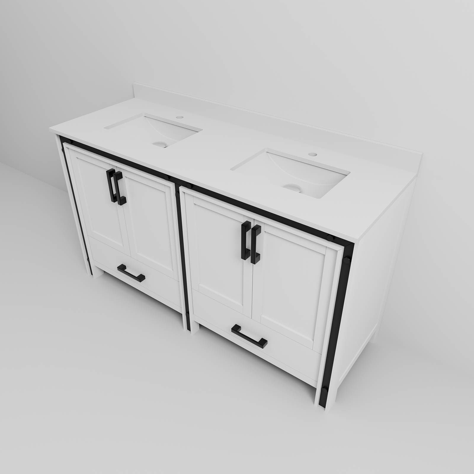 White Double Bath Vanity with Cultured Marble Top and Soft Close Drawers