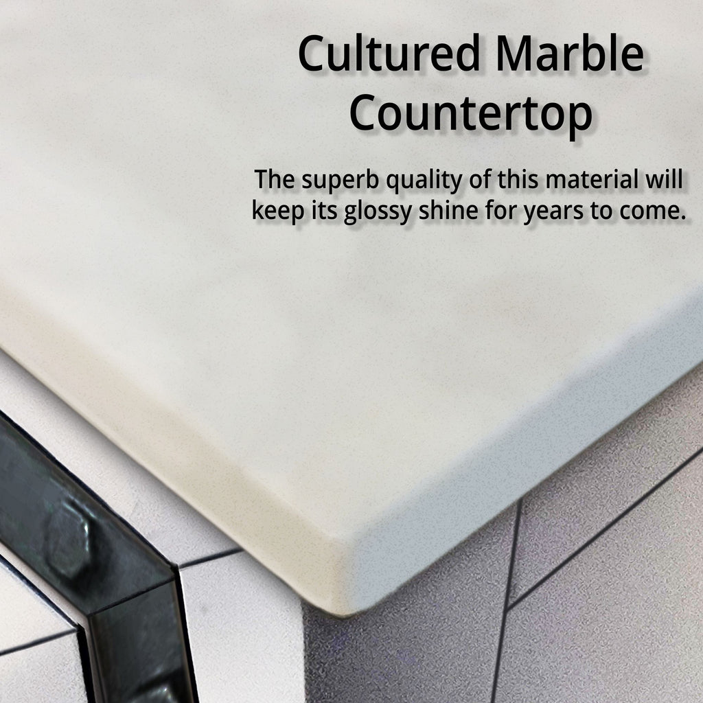 White Double Bath Vanity with Cultured Marble Top and Soft Close Drawers