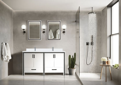 White Double Bath Vanity with Cultured Marble Top and Soft Close Drawers