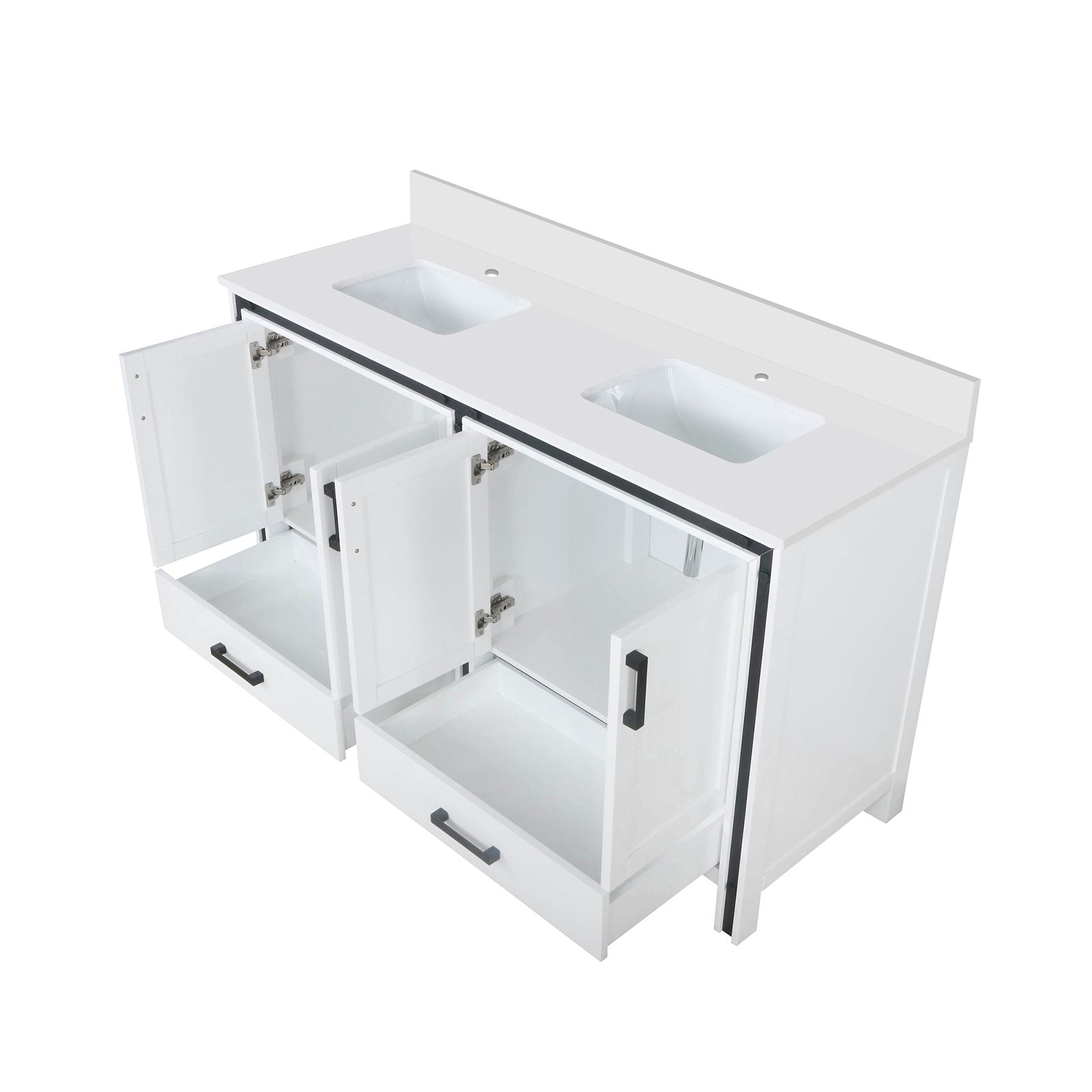 White Double Bath Vanity with Cultured Marble Top and Soft Close Drawers