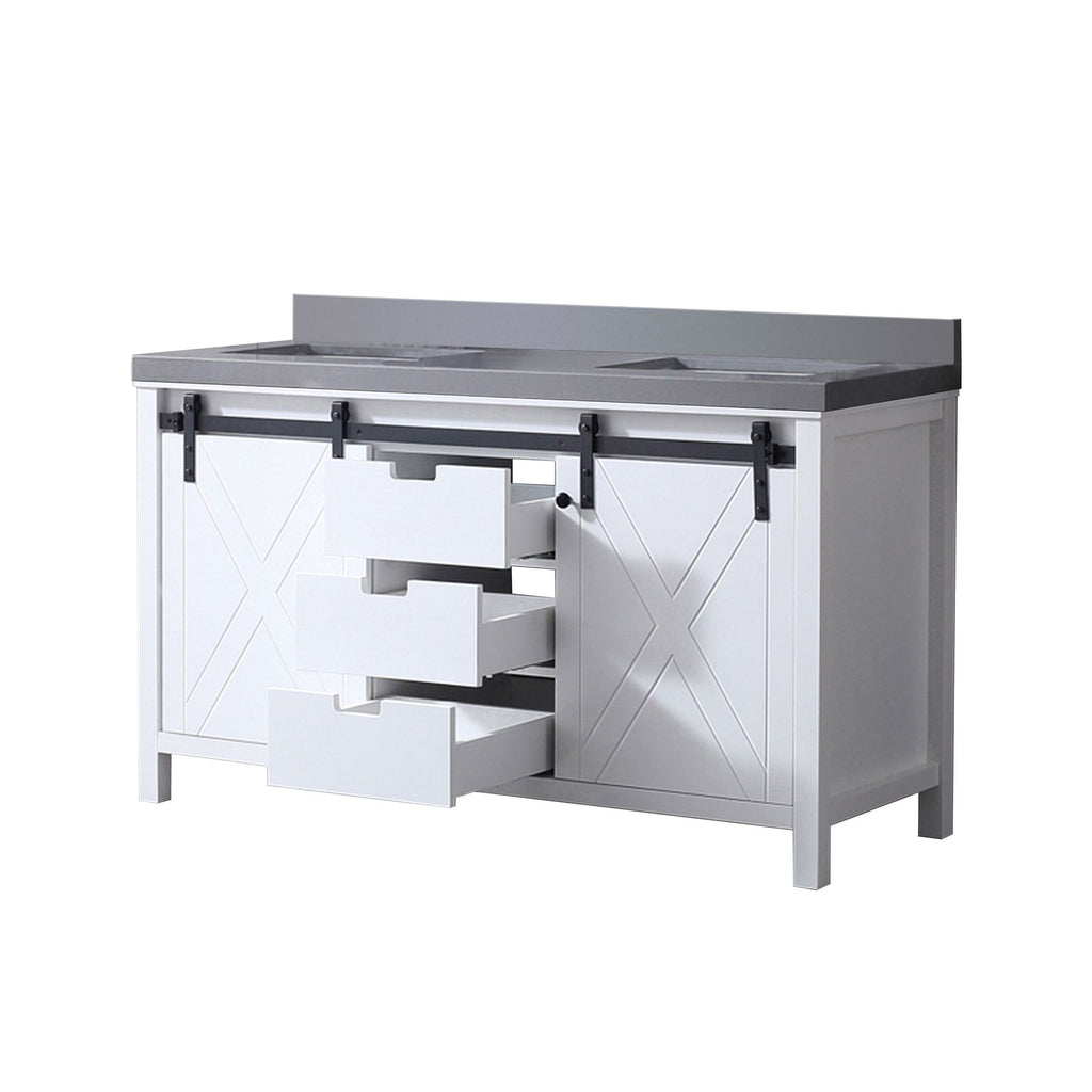 White Double Bath Vanity with Soft-Close Storage and Open Shelf