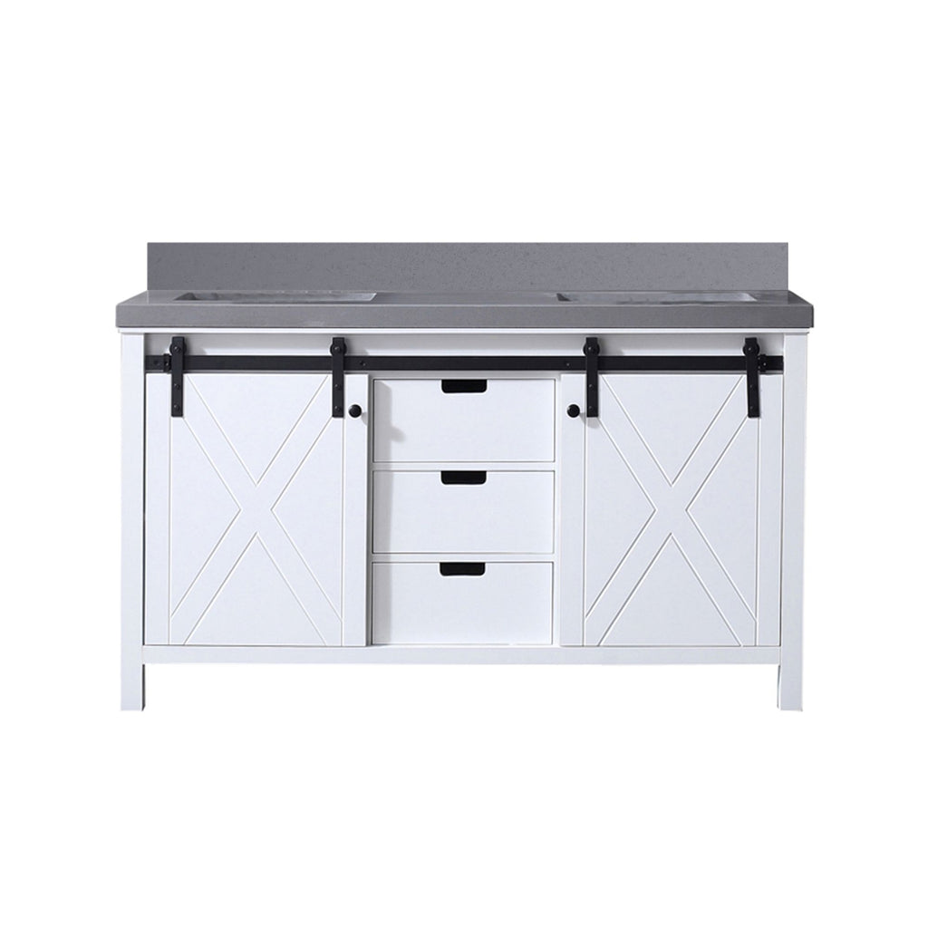 White Double Bath Vanity with Soft-Close Storage and Open Shelf