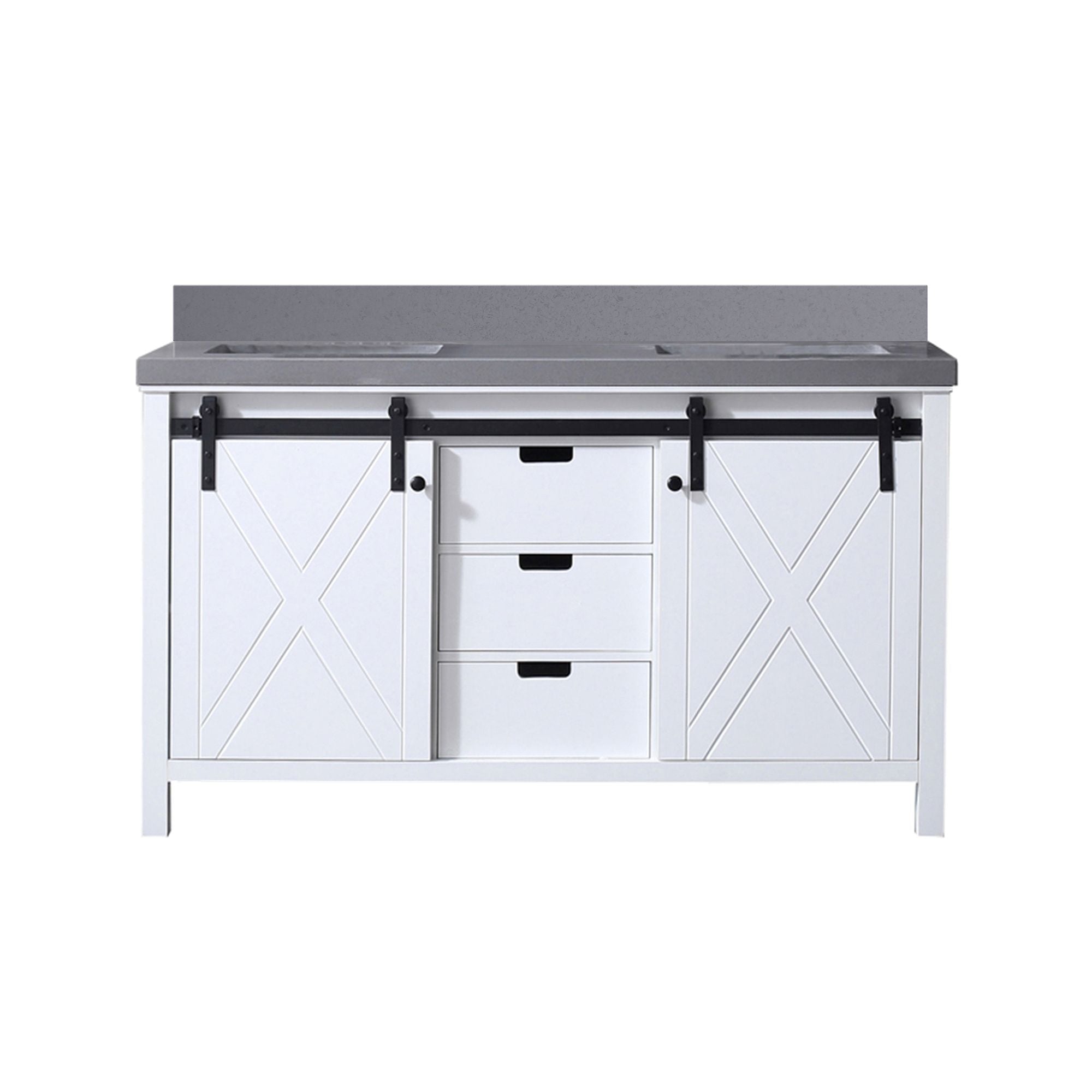 White Double Bath Vanity with Soft-Close Storage and Open Shelf