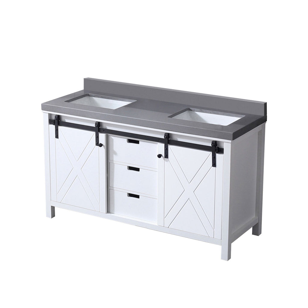 White Double Bath Vanity with Soft-Close Storage and Open Shelf