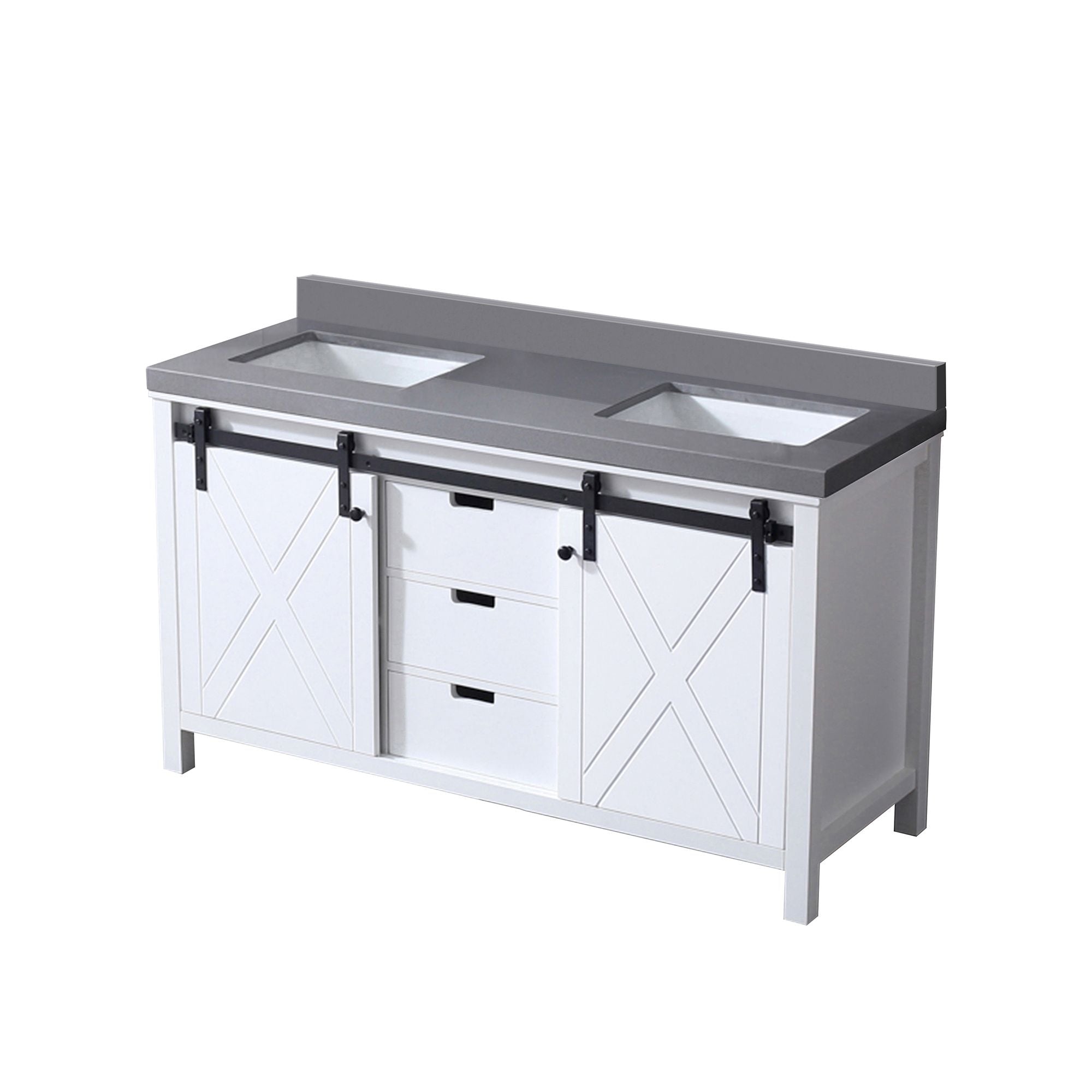 White Double Bath Vanity with Soft-Close Storage and Open Shelf