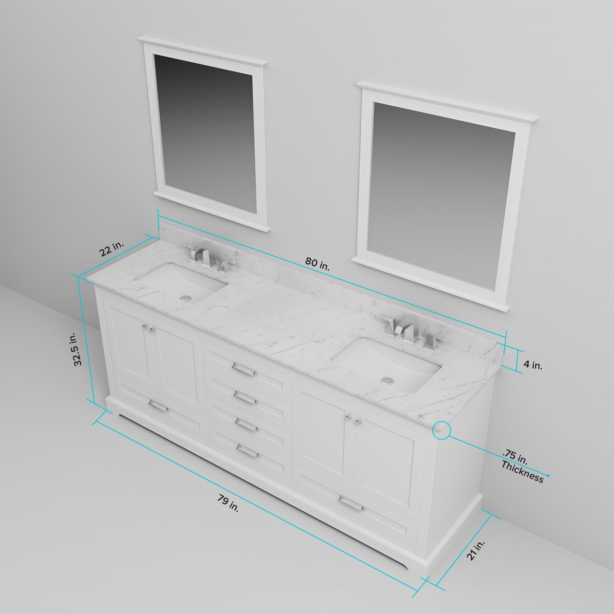 White Double Bath Vanity with Soft-Close Storage