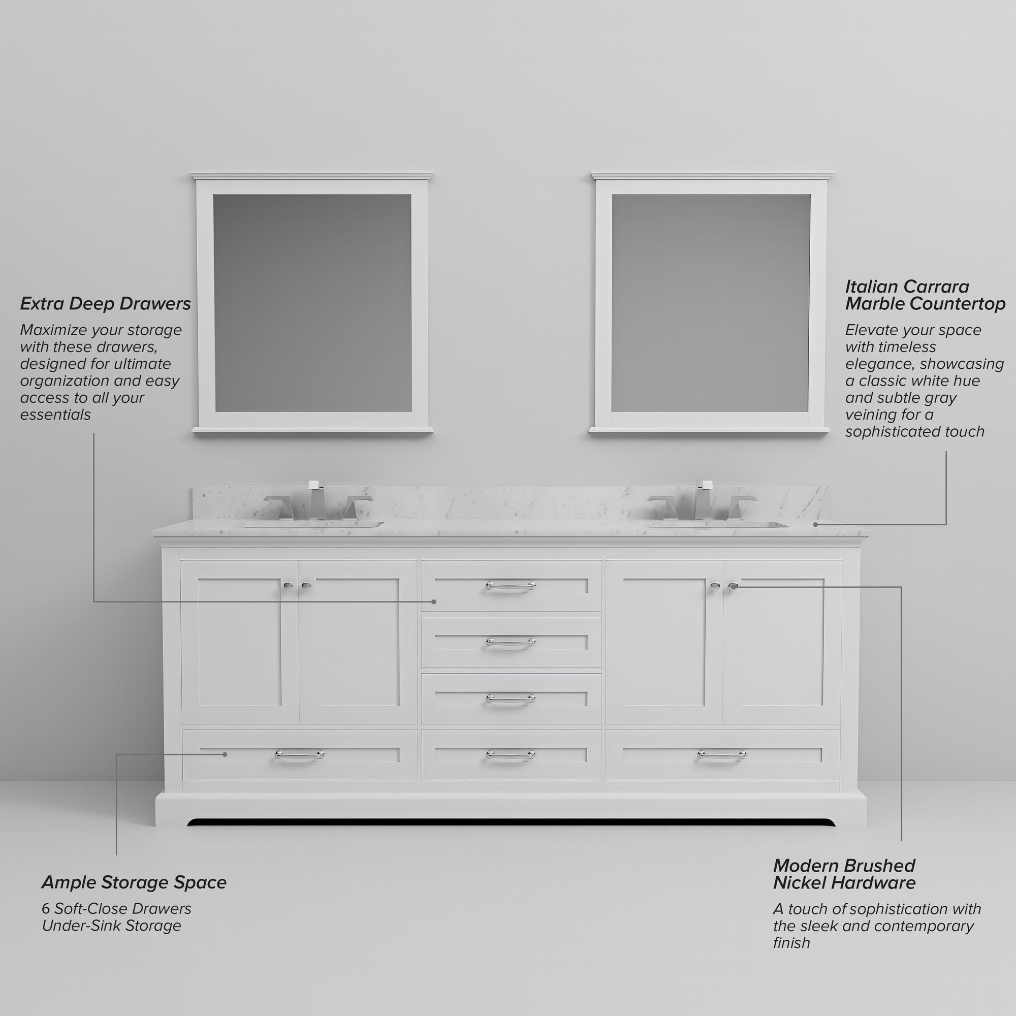 White Double Bath Vanity with Soft-Close Storage