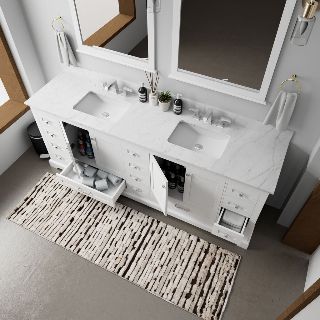White Double Bath Vanity with Carrara Marble Top