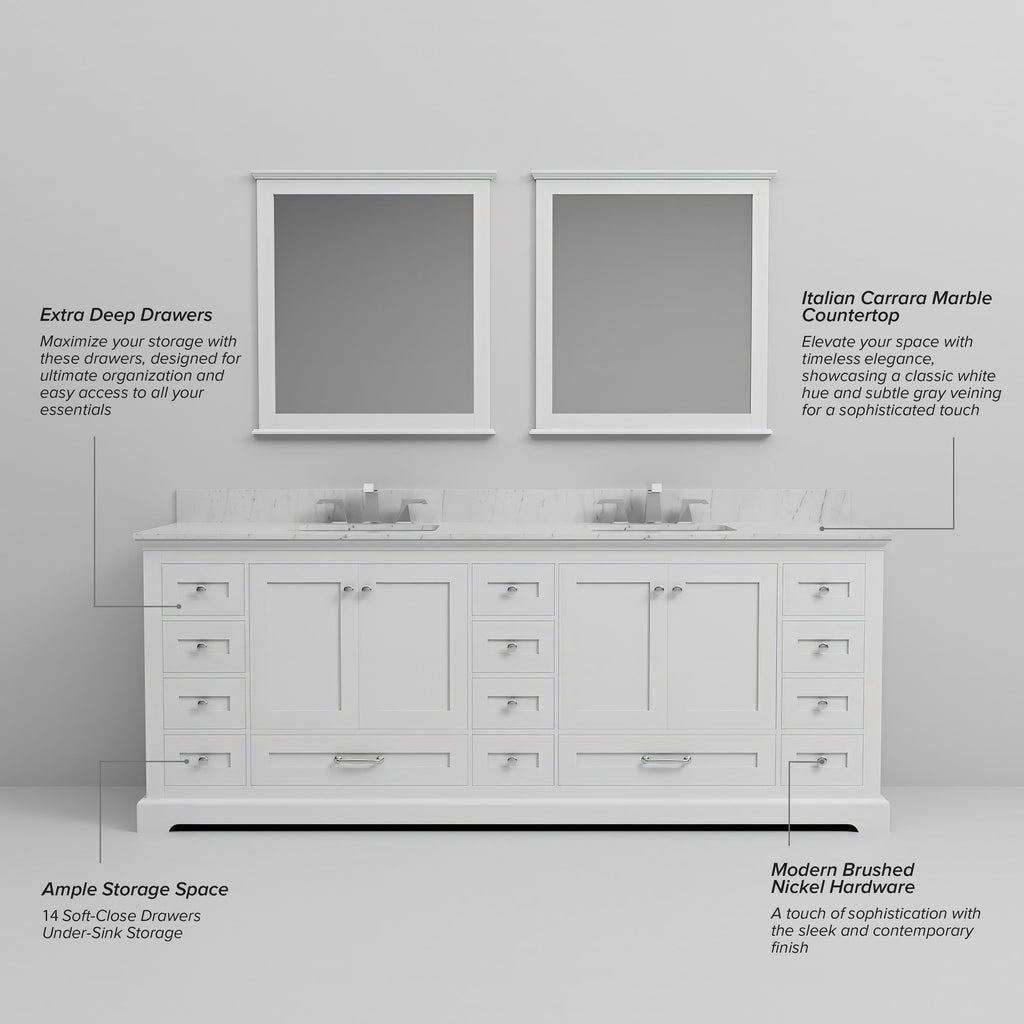 White Double Bath Vanity with Carrara Marble Top