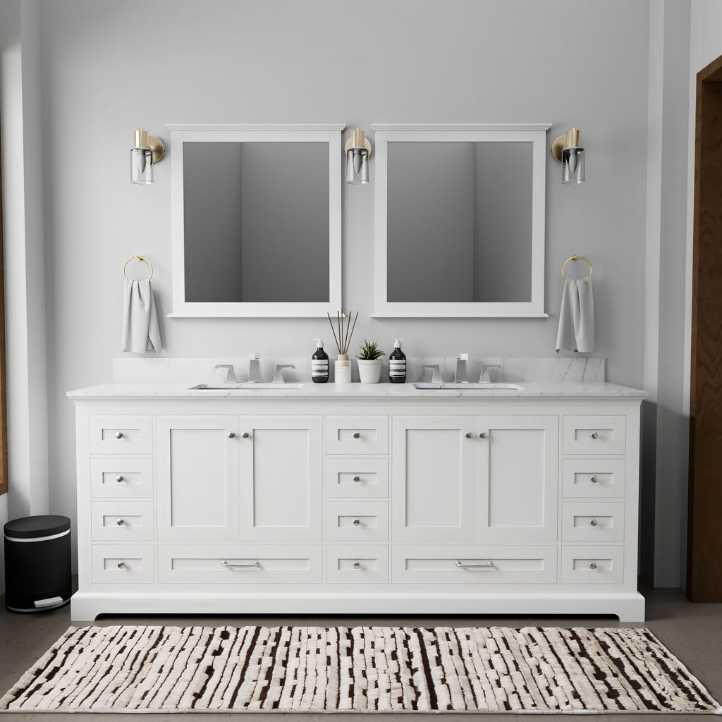 White Double Bath Vanity with Carrara Marble Top