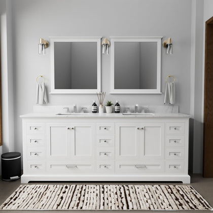 White Double Bath Vanity with Carrara Marble Top