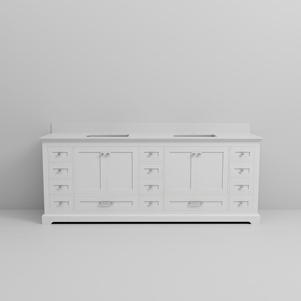 White Double Bath Vanity with Soft-Close Drawers and Ample Storage