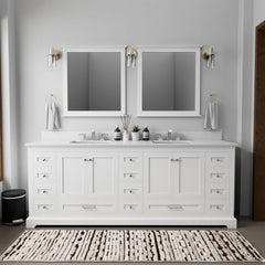 White Double Bath Vanity with Soft-Close Drawers and Ample Storage