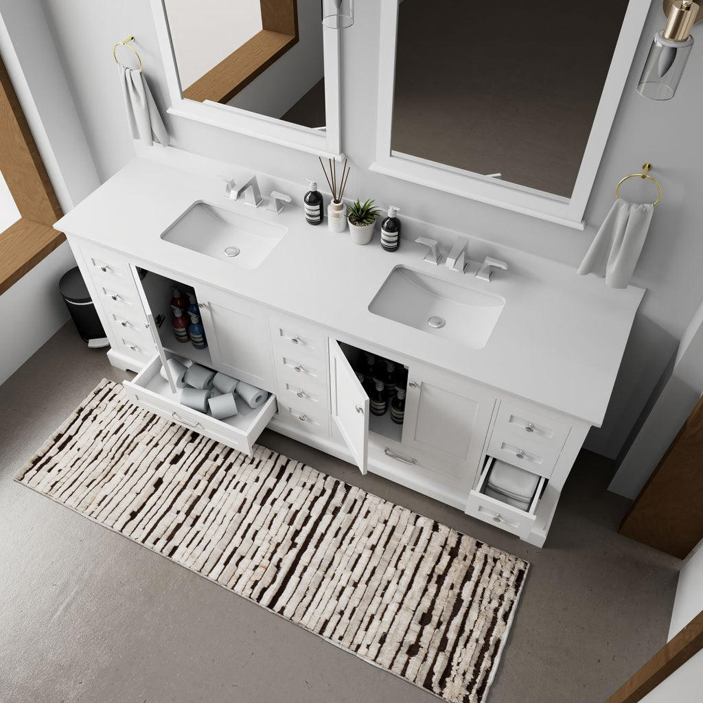 White Double Bath Vanity with Soft-Close Drawers and Ample Storage