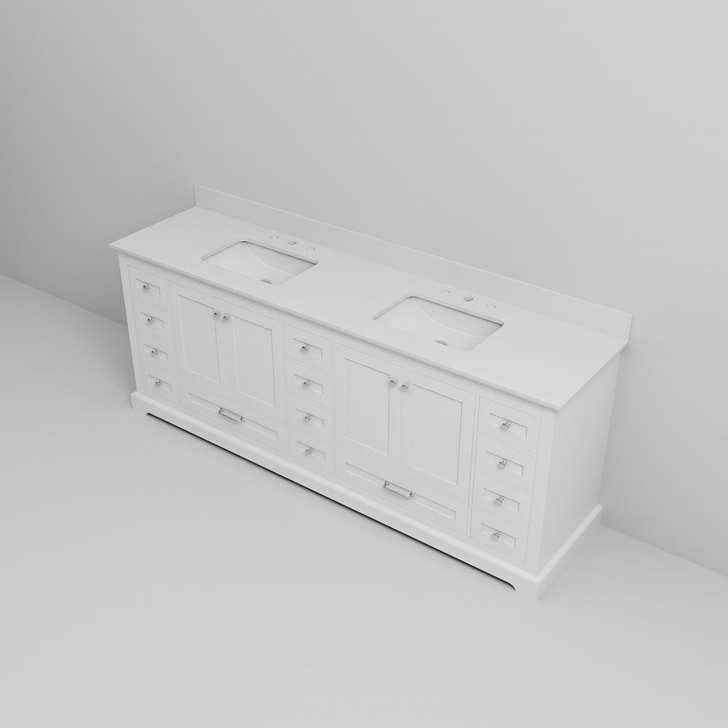 White Double Bath Vanity with Soft-Close Drawers and Ample Storage