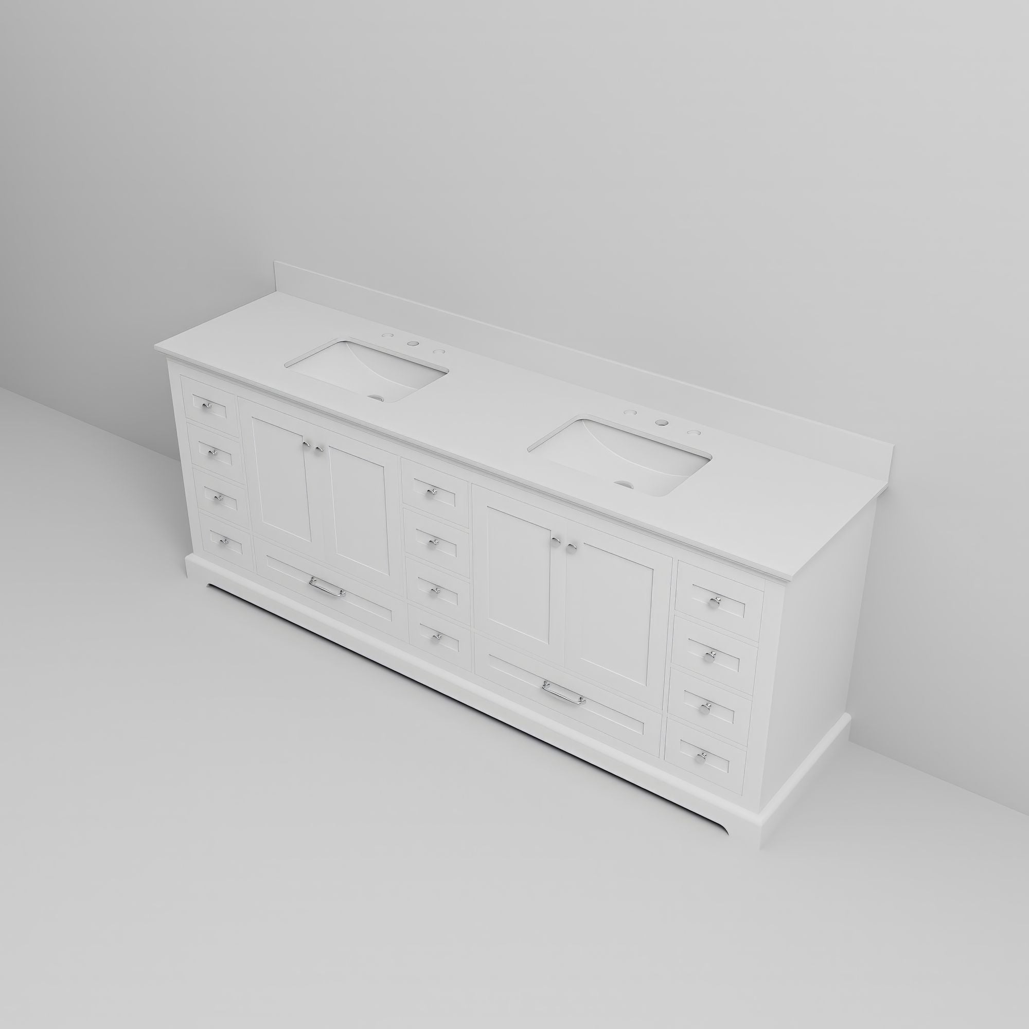 White Double Bath Vanity with Soft-Close Drawers and Ample Storage