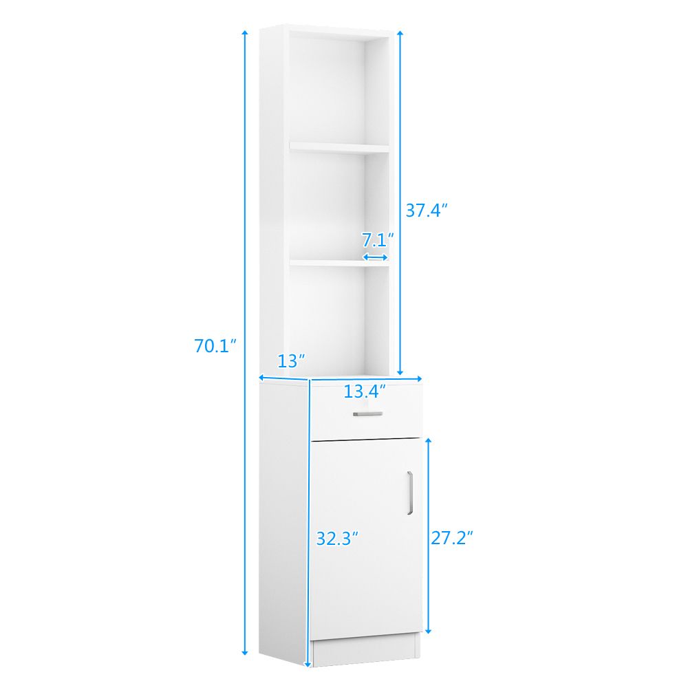 White Embossed Tall Storage Cabinet – One Door, One Drawer, Three Compartments