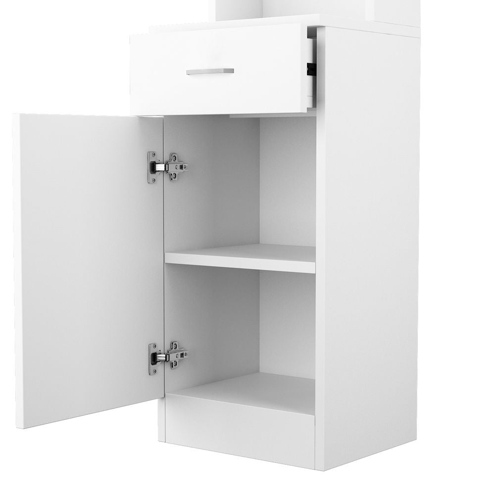 White Embossed Tall Storage Cabinet – One Door, One Drawer, Three Compartments