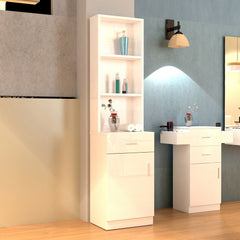 White Embossed Tall Storage Cabinet – One Door, One Drawer, Three Compartments