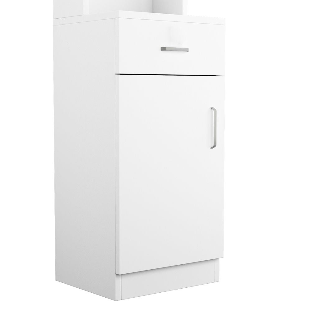White Embossed Tall Storage Cabinet – One Door, One Drawer, Three Compartments