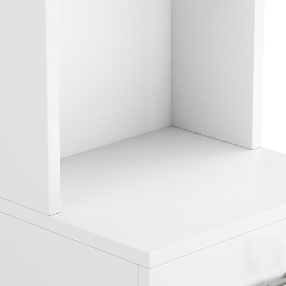 White Embossed Tall Storage Cabinet – One Door, One Drawer, Three Compartments