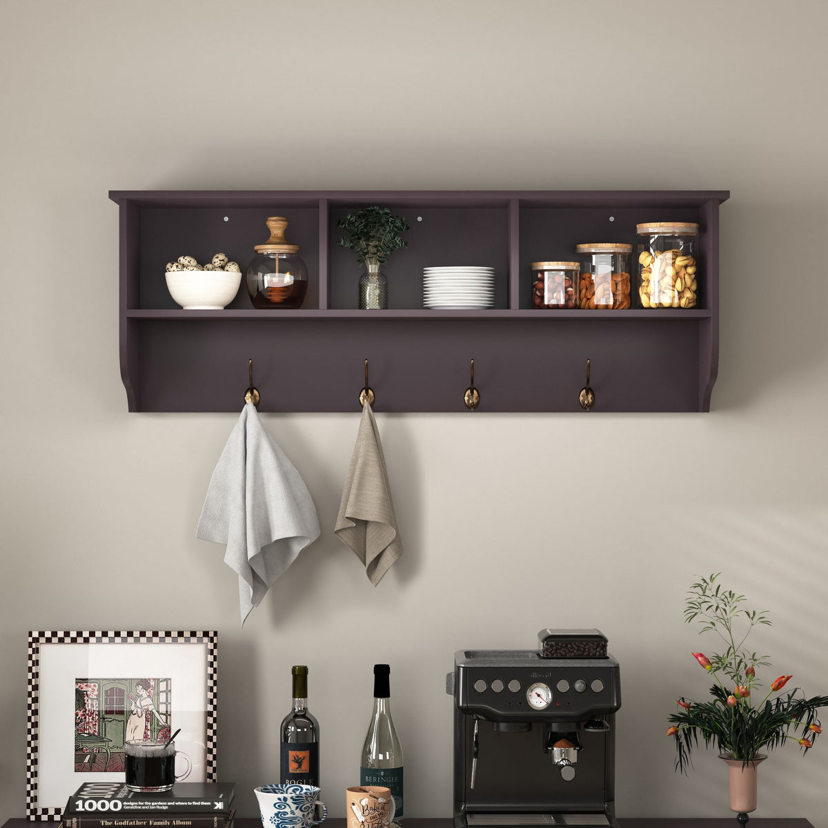 Entryway Coat Rack with Cubbies, Shelf, and Hooks
