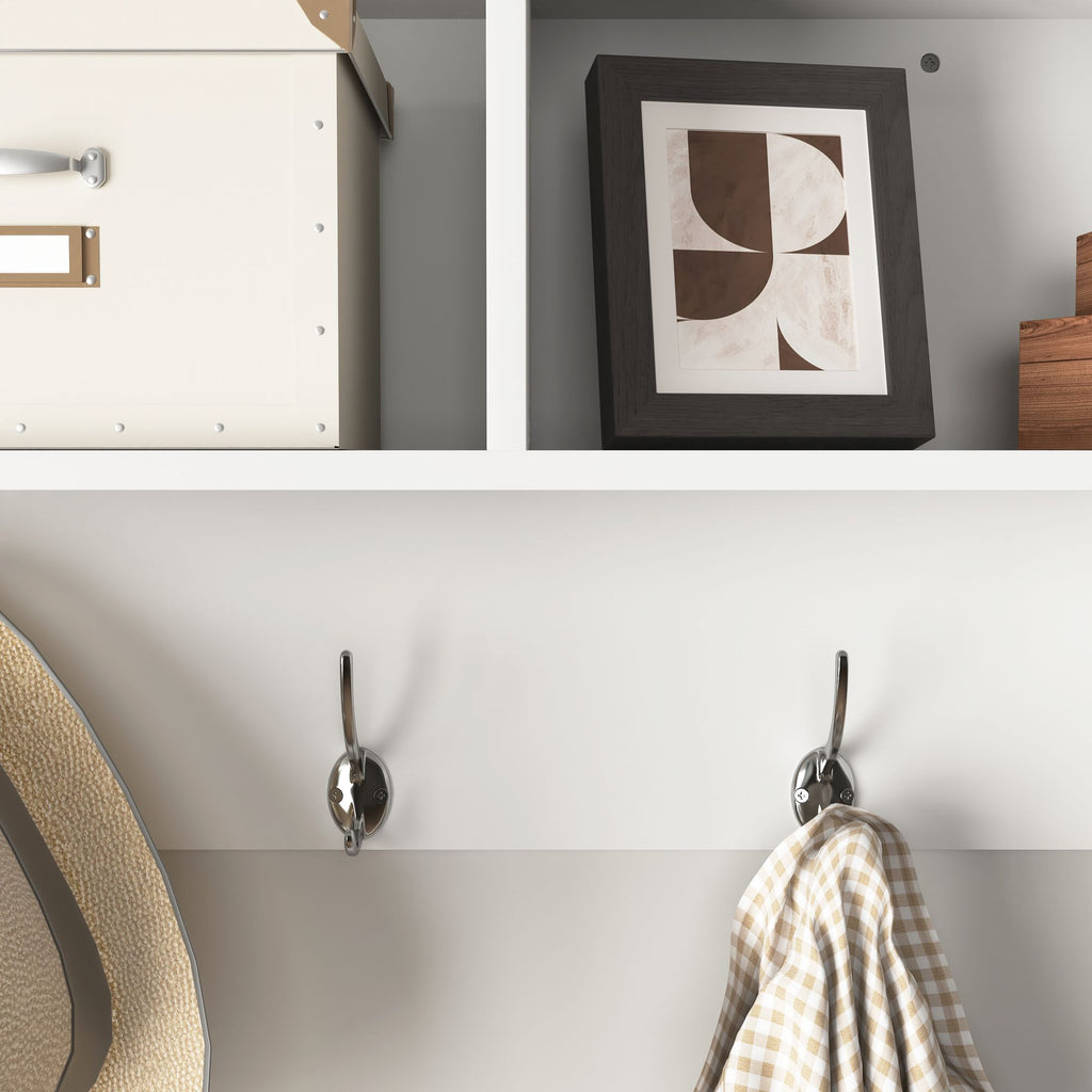 Wall-Mounted Entryway Rack with Cubbies, Shelf, and Dual Hooks