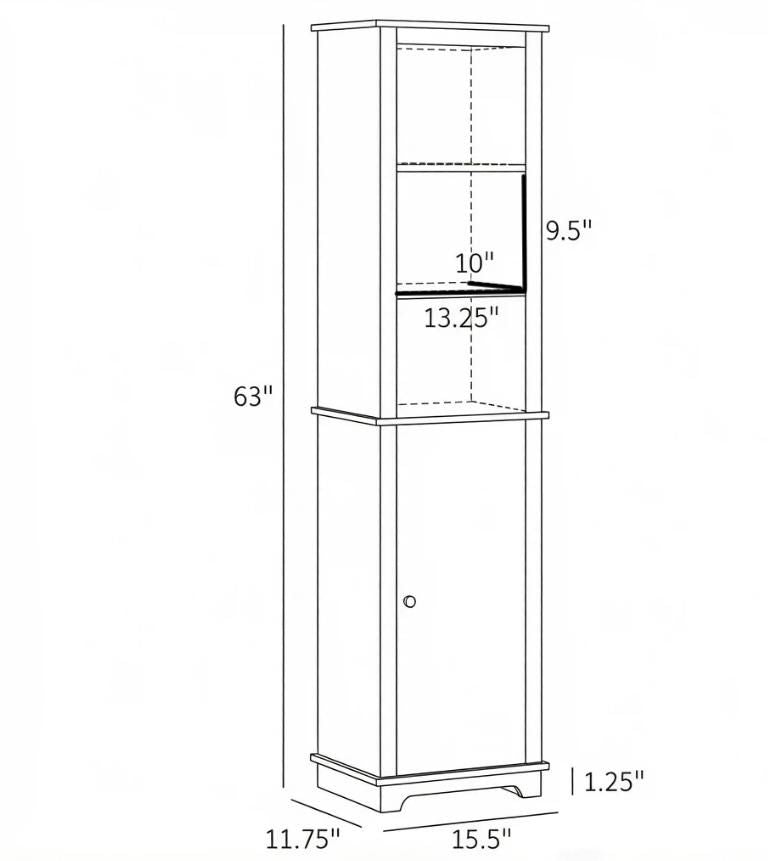 White Farmhouse Bathroom Storage Cabinet with Adjustable Shelves and Hidden Storage