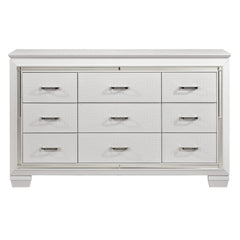 White Finish Dresser Bold Design 9 Drawers Glamorous Faux-Alligator Textured Fronts Wooden