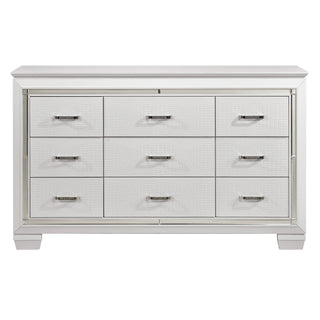 White Finish Dresser Bold Design 9 Drawers Glamorous Faux-Alligator Textured Fronts Wooden
