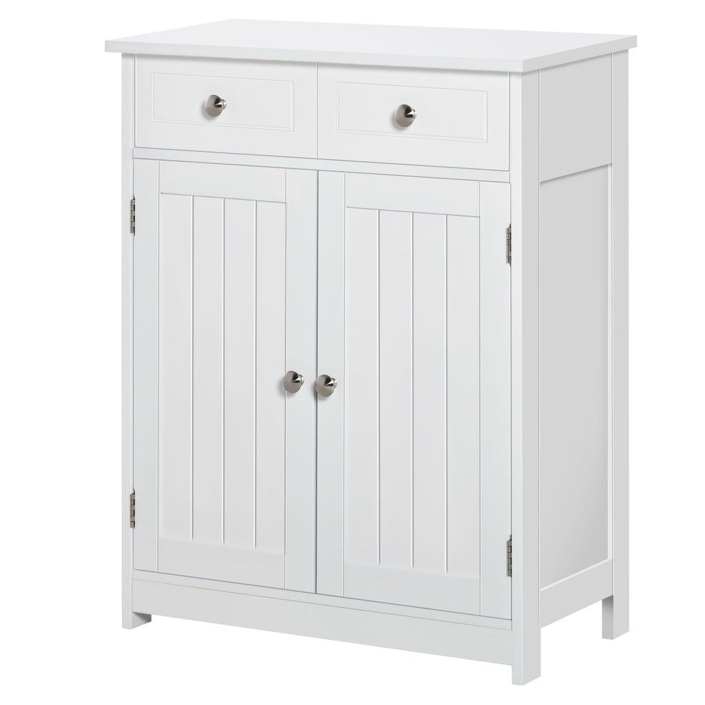 White Freestanding Bathroom Floor Cabinet with 2 Doors and 2 Drawers
