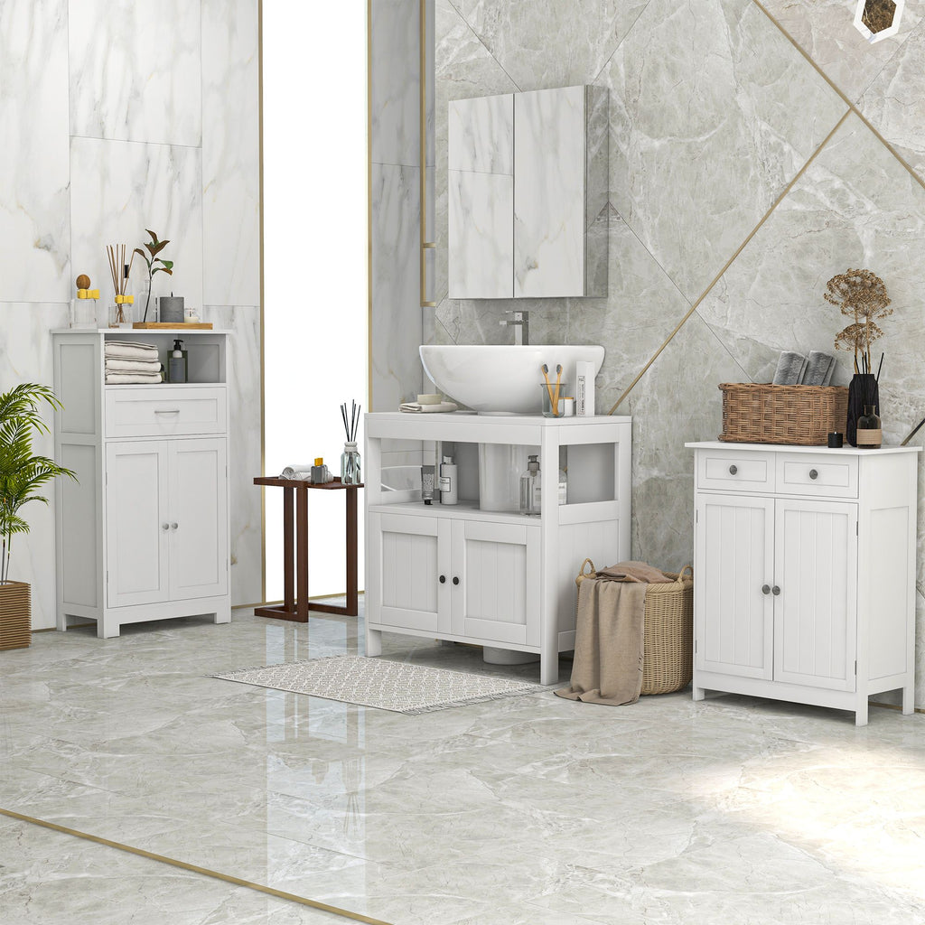 White Freestanding Bathroom Floor Cabinet with 2 Doors and 2 Drawers