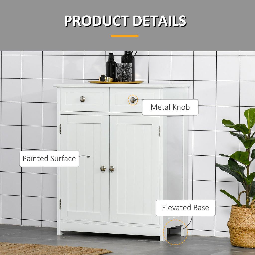 White Freestanding Bathroom Floor Cabinet with 2 Doors and 2 Drawers