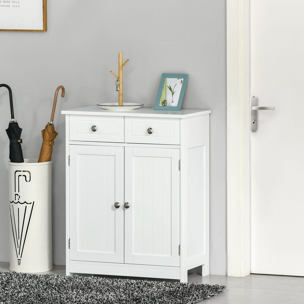 White Freestanding Bathroom Floor Cabinet with 2 Doors and 2 Drawers