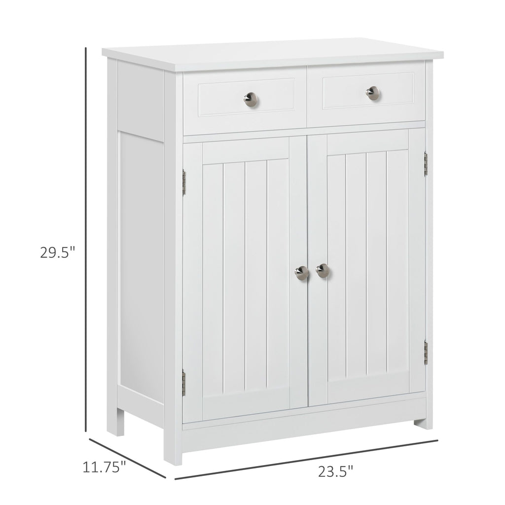 White Freestanding Bathroom Floor Cabinet with 2 Doors and 2 Drawers