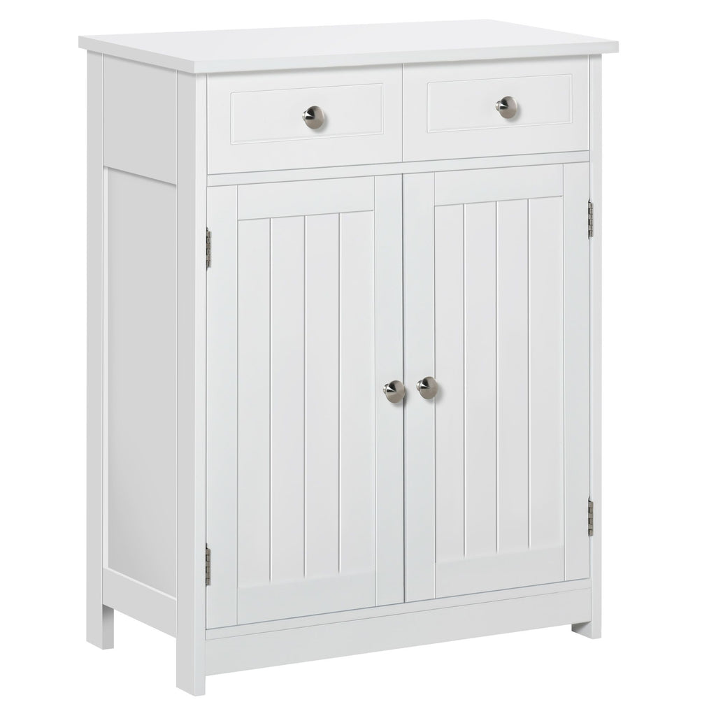 White Freestanding Bathroom Floor Cabinet with 2 Doors and 2 Drawers