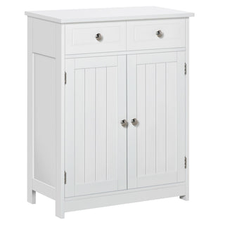 White Freestanding Bathroom Floor Cabinet with 2 Doors and 2 Drawers