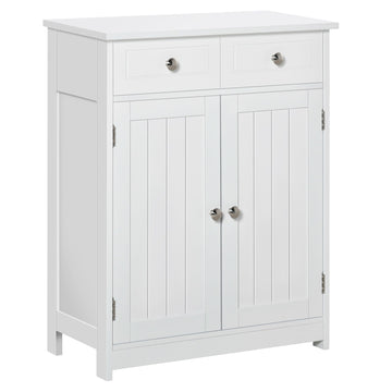 White Freestanding Bathroom Floor Cabinet with 2 Doors and 2 Drawers