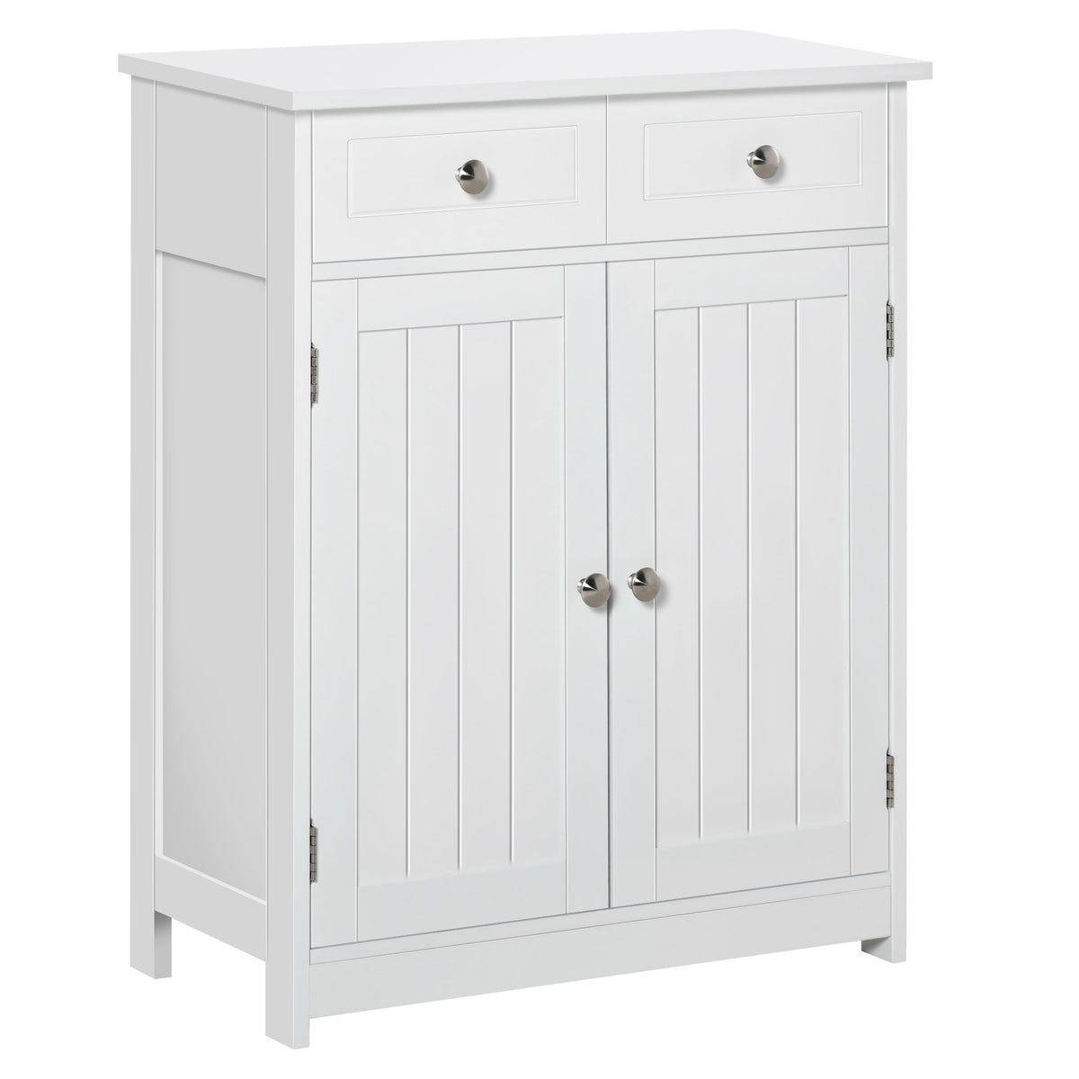 White Freestanding Bathroom Floor Cabinet with 2 Doors and 2 Drawers