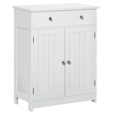 White Freestanding Bathroom Floor Cabinet with 2 Doors and 2 Drawers