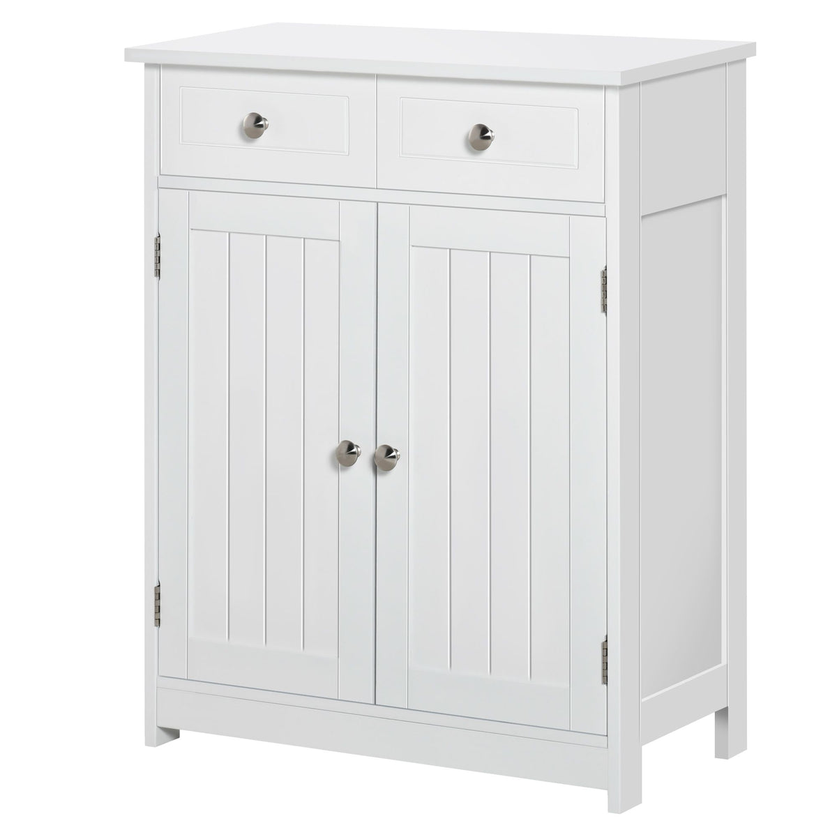 White Freestanding Bathroom Floor Cabinet with 2 Doors and 2 Drawers
