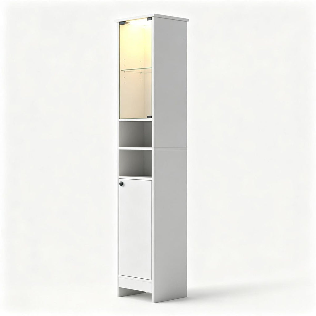Narrow Bathroom Tall Storage Cabinet with Dimmable LED Light