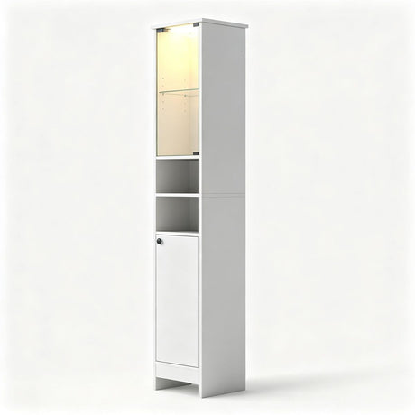 Narrow Bathroom Tall Storage Cabinet with Dimmable LED Light