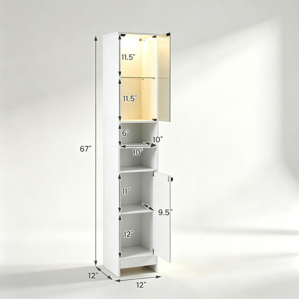 Narrow Bathroom Tall Storage Cabinet with Dimmable LED Light