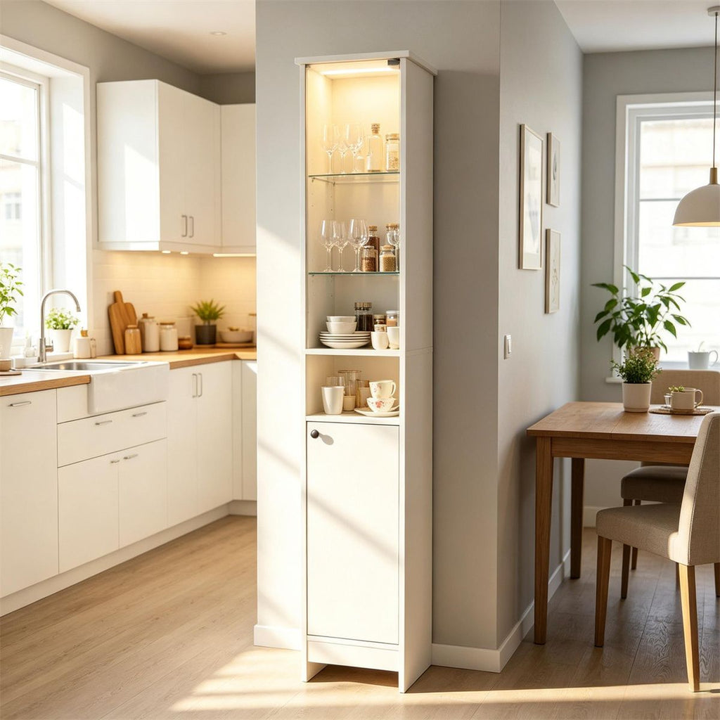 Narrow Bathroom Tall Storage Cabinet with Dimmable LED Light