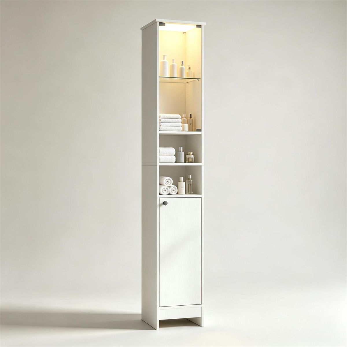 Narrow Bathroom Tall Storage Cabinet with Dimmable LED Light