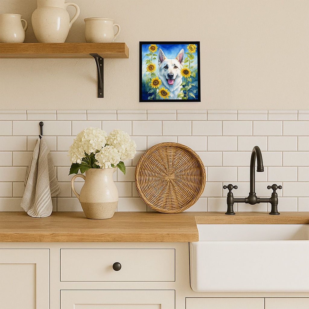 White German Shepherd in Sunflowers Wall Art