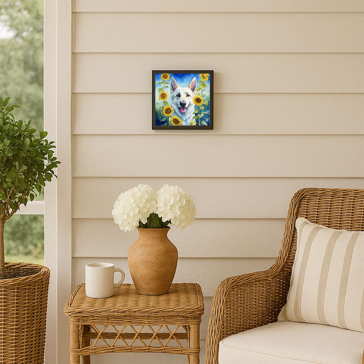 White German Shepherd in Sunflowers Wall Art