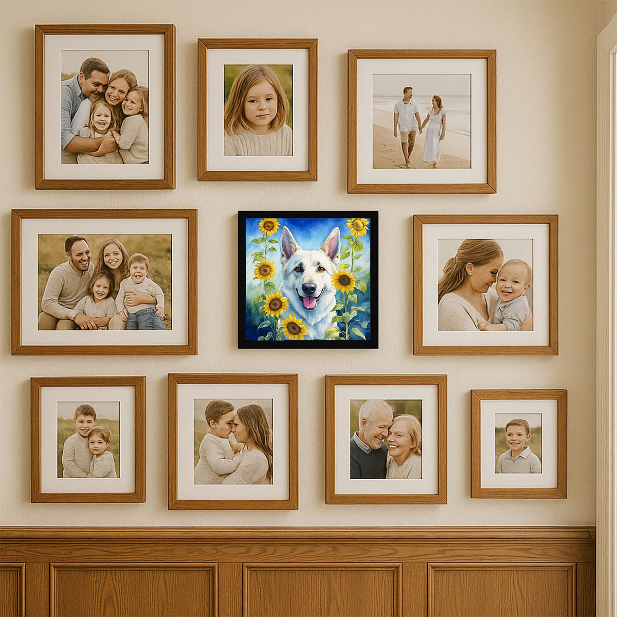 White German Shepherd in Sunflowers Wall Art