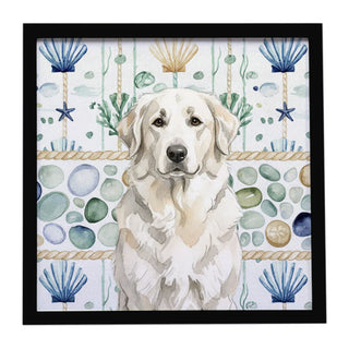 White Great Pyrenees Coastal Sea Glass Wall Art